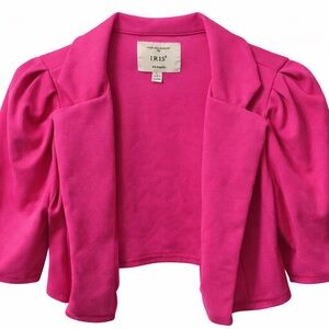 iris Vibrant Hot Pink Cropped Puff-Sleeve Blazer